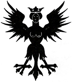 a drawing of a harpy, which resembles a mix of a bird and a queen